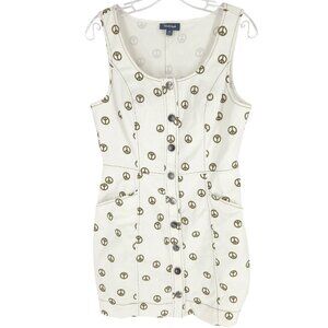 Modcloth Casual Plans Sleeveless Dress Peace Sign Sleeveless Mini Button Up Y2K